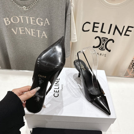 JUDY CAP TOE SLINGBACK 65MM IN BLACK SMOOTH AND SHINY CALFSKIN