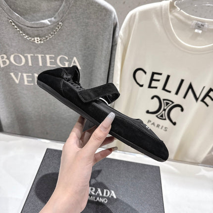 PRADA 25S COLLAPSE RE NYLON AND SUEDE BALLERINAS IN BLACK