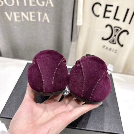 PRADA 25S COLLAPSE RE NYLON AND SUEDE SNEAKERS IN PLUM WITH METAL TOECAP