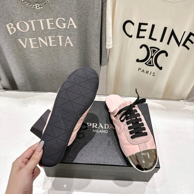 PRADA 25S MULES IN LIGHT PINK WITH METAL TOECAP