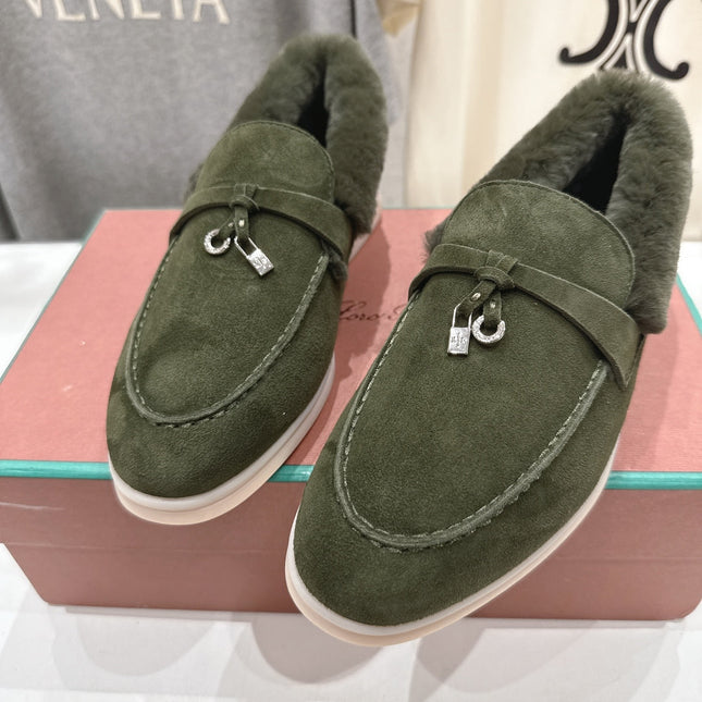 LP 25S SUMMER CHARMS WALK LOAFERS IN DARK OLIVE SUEDE AND FLEECE
