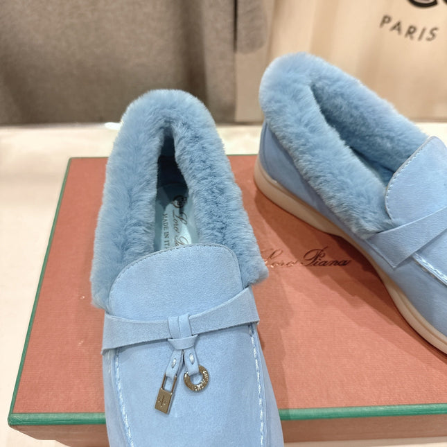LP 25S SUMMER CHARMS WALK LOAFERS IN DARK PASTEL BLUE SUEDE AND FLEECE