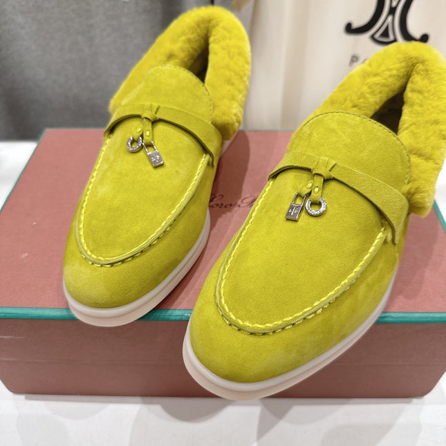 LP 25S SUMMER CHARMS WALK LOAFERS IN OLIVE YELLOW SUEDE AND FLEECE