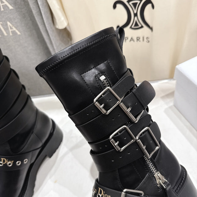 DIOR 25S BIKER BOOTS IN BLACK CALFSKIN WITH SILVER HARDWARE