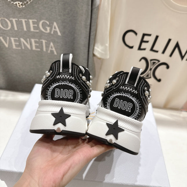 DIOR 25S SNEAKER IN BLACK LAMBSKIN AND MESH FABRIC WITH PEARL DETAILING