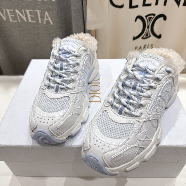 DIOR CHRONO SNEAKER 25S IN WHITE MIX BLUE LAMBSKIN AND MESH FABRIC STYLE 9