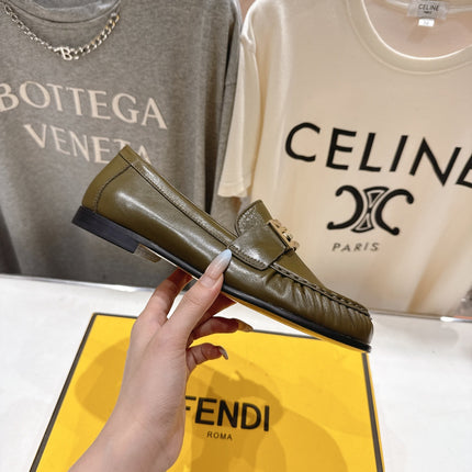 FENDI 25S LOAFERS IN DARK OLIVE BROWN CALFSKIN