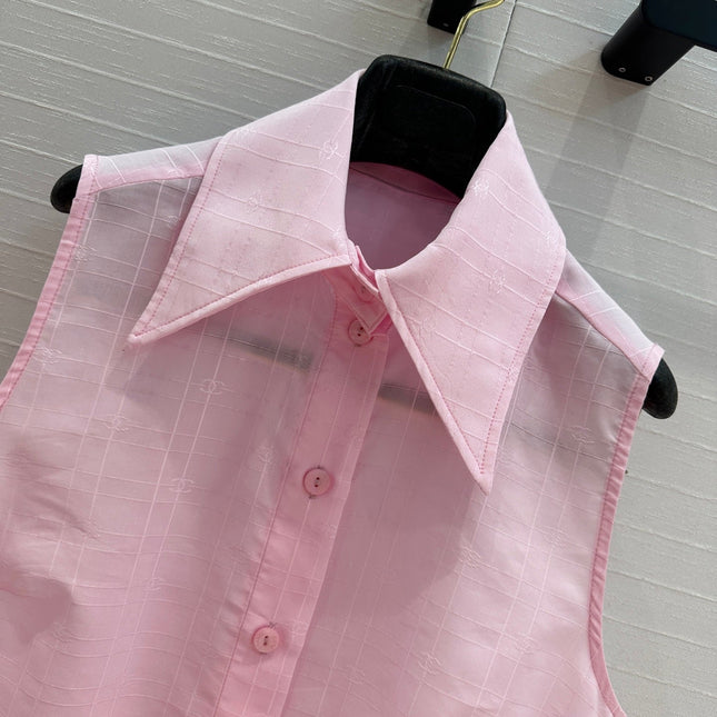 CC 25 Sleeveless Shirt Pink Silk Cotton Fabric