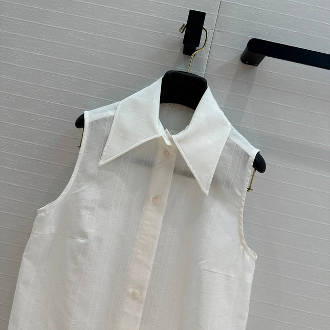 CC 25 Sleeveless Shirt White Silk Cotton Fabric