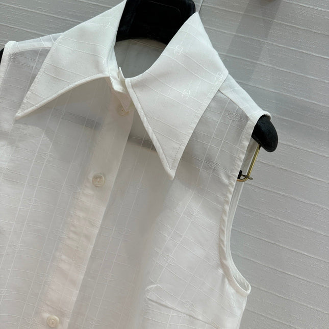 CC 25 Sleeveless Shirt White Silk Cotton Fabric