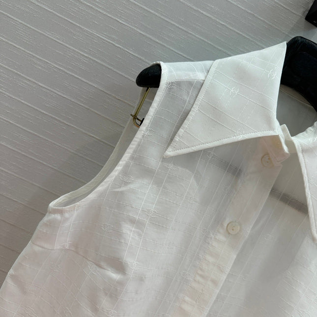 CC 25 Sleeveless Shirt White Silk Cotton Fabric