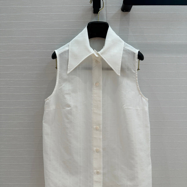 CC 25 Sleeveless Shirt White Silk Cotton Fabric