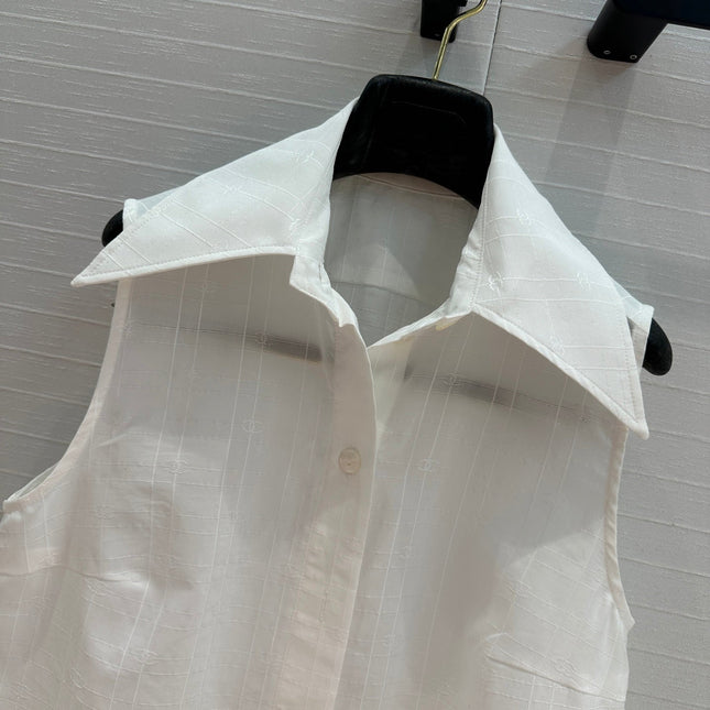 CC 25 Sleeveless Shirt White Silk Cotton Fabric