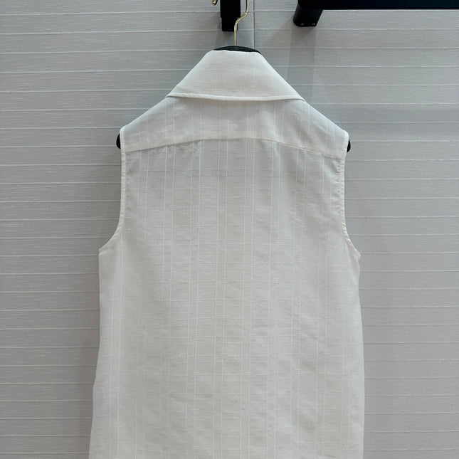CC 25 Sleeveless Shirt White Silk Cotton Fabric