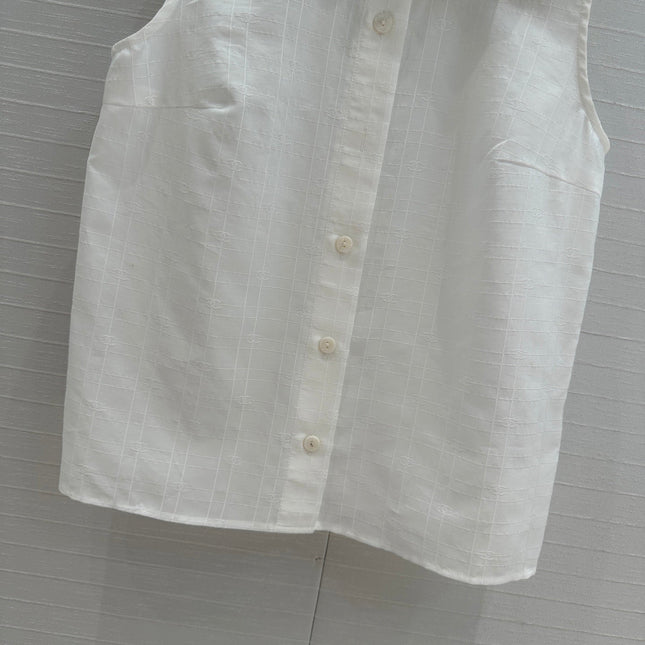 CC 25 Sleeveless Shirt White Silk Cotton Fabric