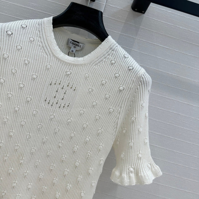CC 25 Hollow Knitted T-shirt White cotton