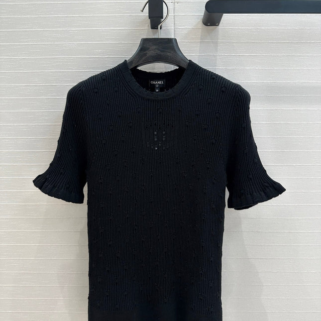 CC 25 Hollow Knitted T-shirt Black cotton