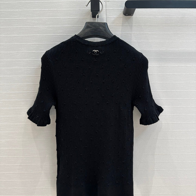 CC 25 Hollow Knitted T-shirt Black cotton
