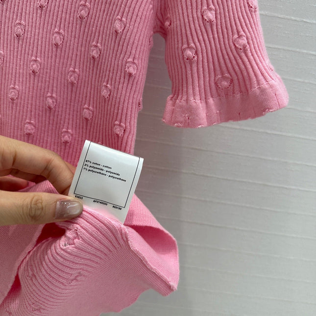 CC 25 Hollow Knitted T-shirt Pink cotton