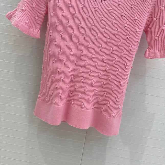 CC 25 Hollow Knitted T-shirt Pink cotton