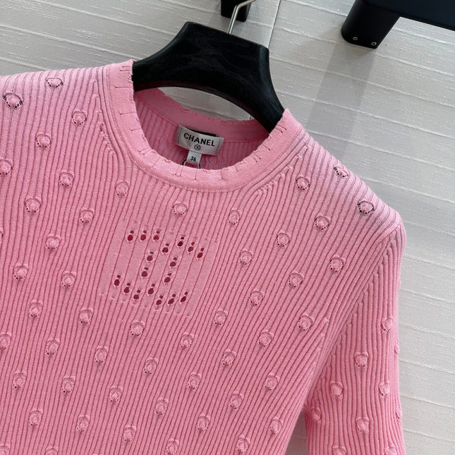 CC 25 Hollow Knitted T-shirt Pink cotton