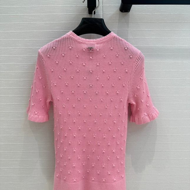 CC 25 Hollow Knitted T-shirt Pink cotton