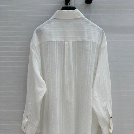 Loewe Hollow Logo Embroidered Striped Shirt White Cotton