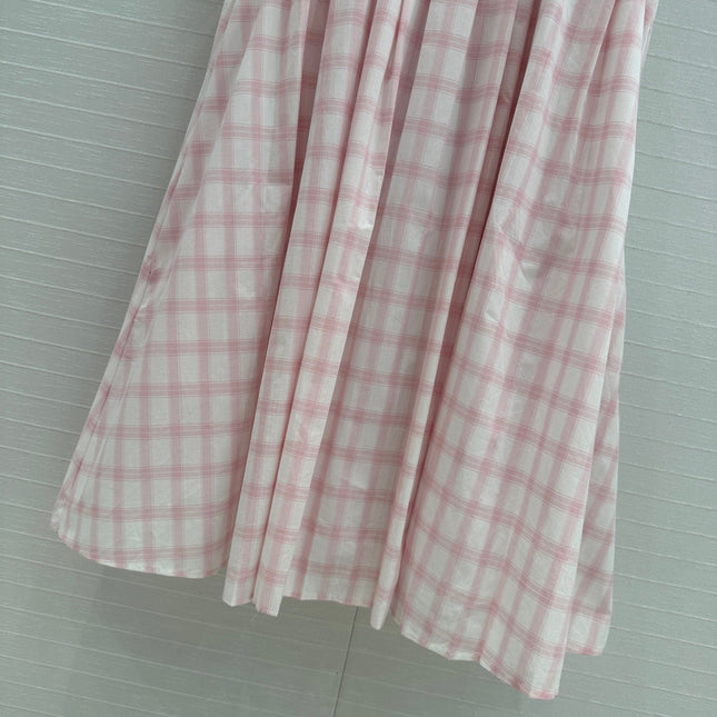 Loewe Plaid Suspender Skirt Pink Cotton
