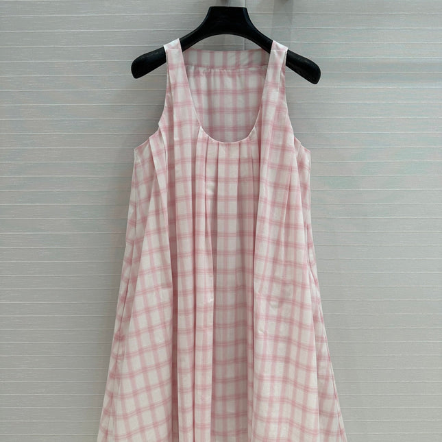 Loewe Plaid Suspender Skirt Pink Cotton
