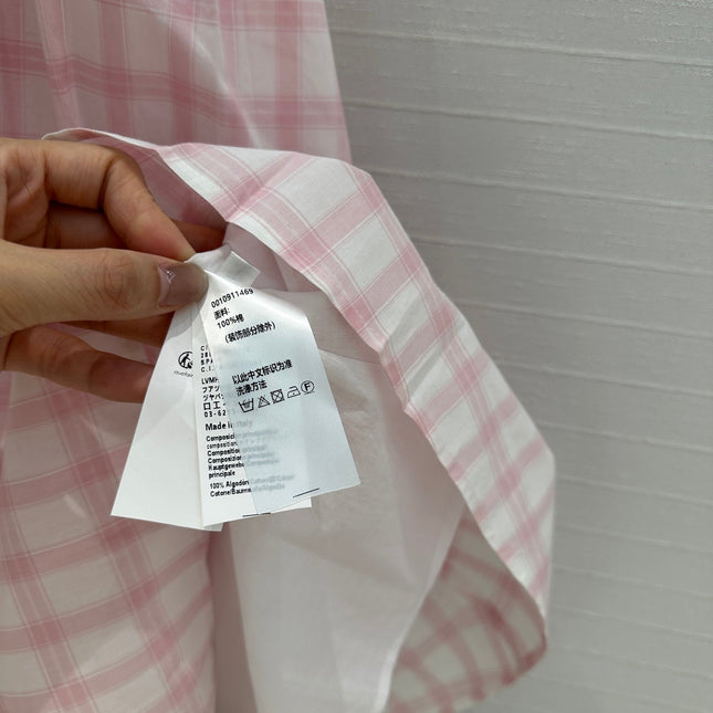 Loewe Plaid Suspender Skirt Pink Cotton