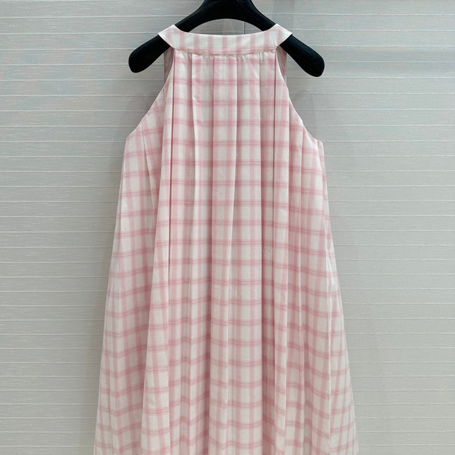 Loewe Plaid Suspender Skirt Pink Cotton