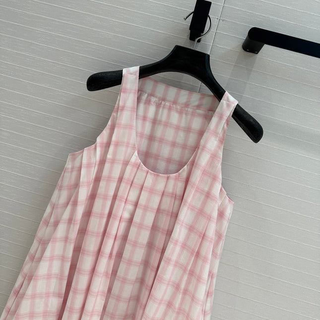 Loewe Plaid Suspender Skirt Pink Cotton