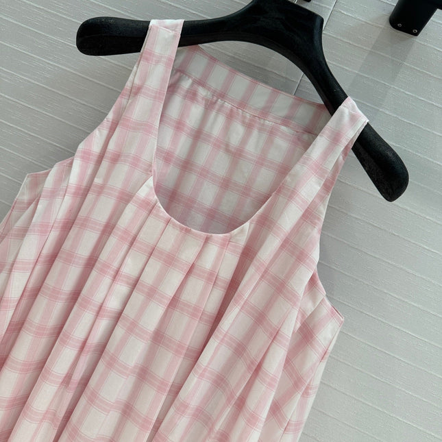 Loewe Plaid Suspender Skirt Pink Cotton