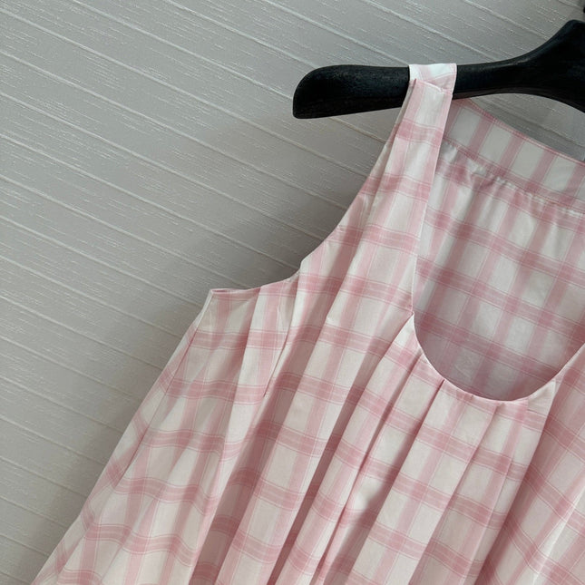 Loewe Plaid Suspender Skirt Pink Cotton