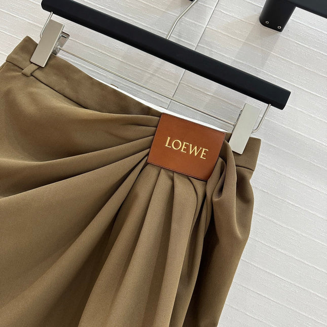 Loewe 25 Draped Skirt Khaki Brown Polyester Fiber