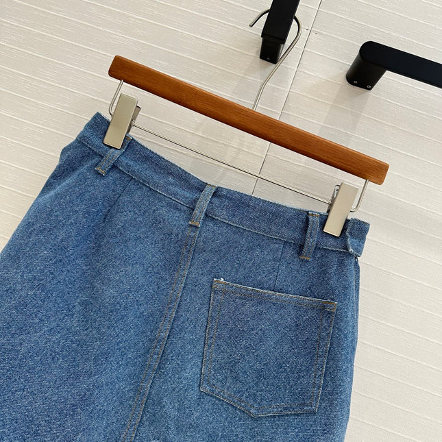 Loewe 25 Draped Denim Skirt Blue Cotton