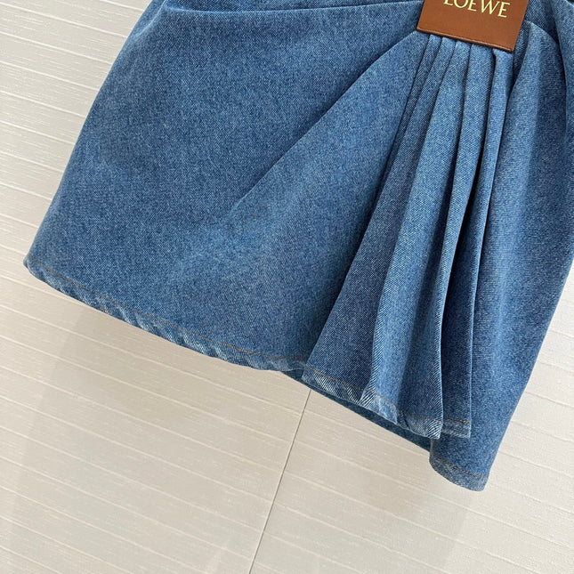 Loewe 25 Draped Denim Skirt Blue Cotton
