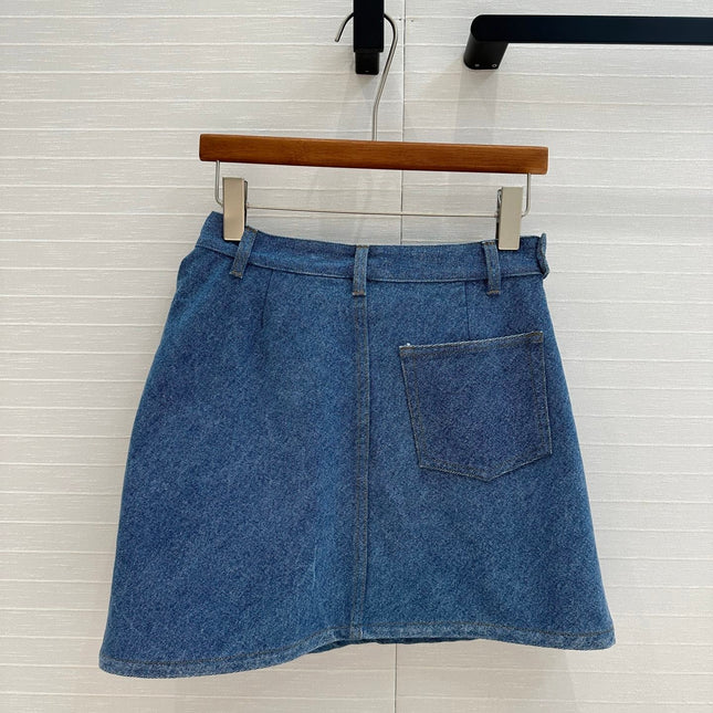 Loewe 25 Draped Denim Skirt Blue Cotton
