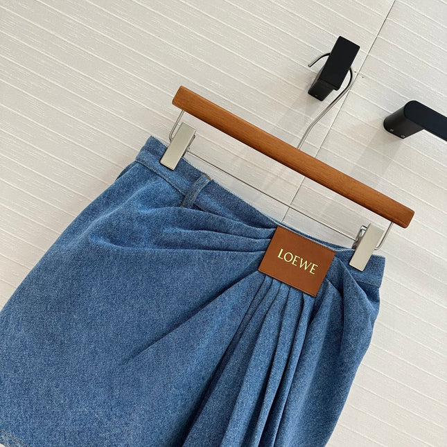 Loewe 25 Draped Denim Skirt Blue Cotton