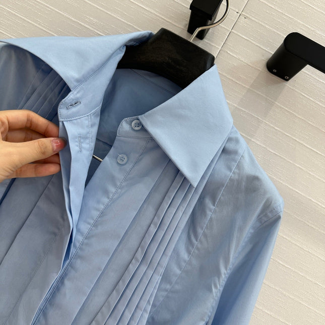 Loewe 25 Pleated Flower Knot Shirt Blue Cotton