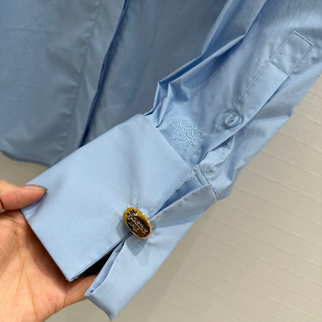 Loewe 25 Pleated Flower Knot Shirt Blue Cotton