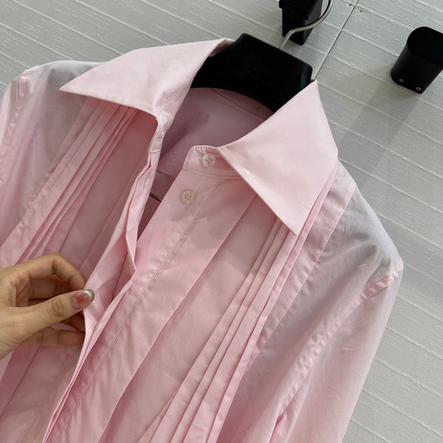 Loewe 25 Pleated Flower Knot Shirt Pink Cotton