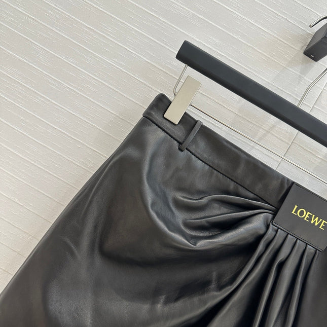 Loewe Draped Leather Skirt Black Lambskin