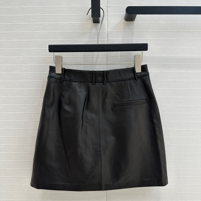 Loewe Draped Leather Skirt Black Lambskin