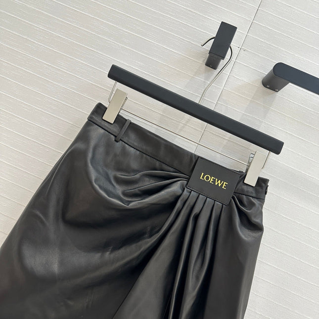 Loewe Draped Leather Skirt Black Lambskin
