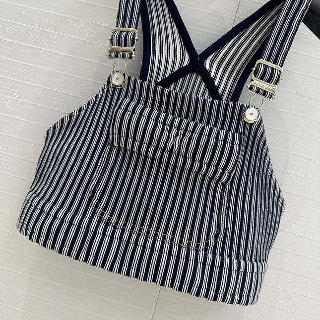 CC 25 Short Suspender Vest Dark Blue mix White Cotton