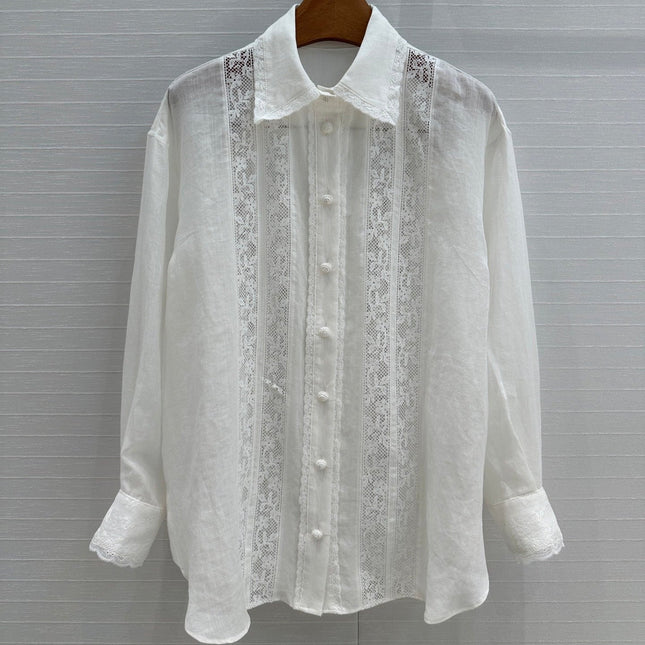 ZIMMERMANN LINEN SHIRT WITH LACE TRIM 276102