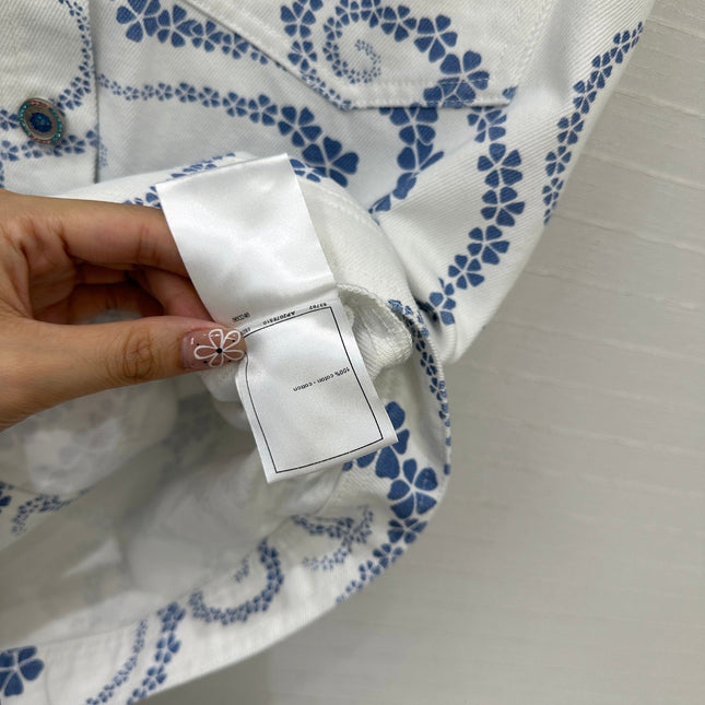 CC 25 Printed Denim Vest Jacket Blue White Cotton