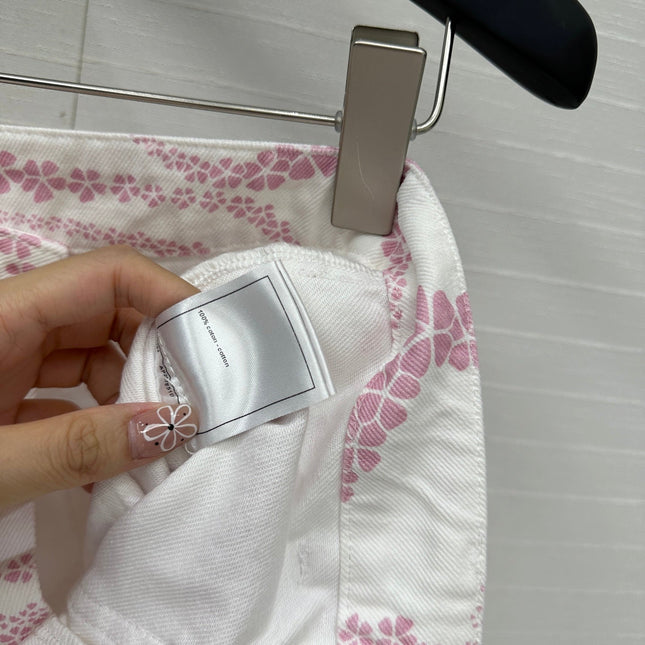 CC 25 Printed Denim Short Pink White Cotton