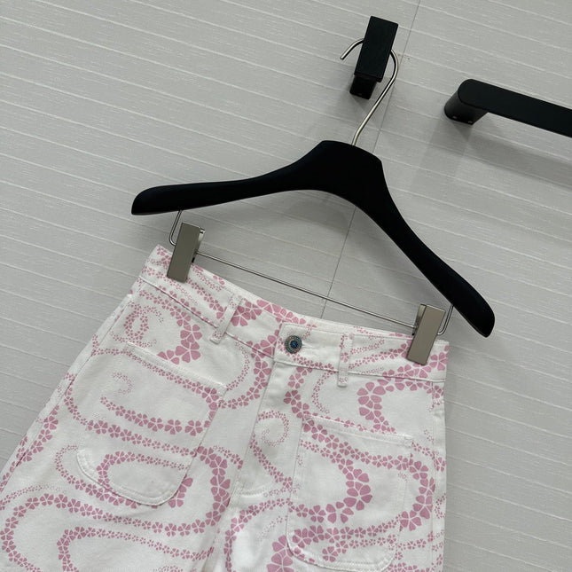CC 25 Printed Denim Short Pink White Cotton